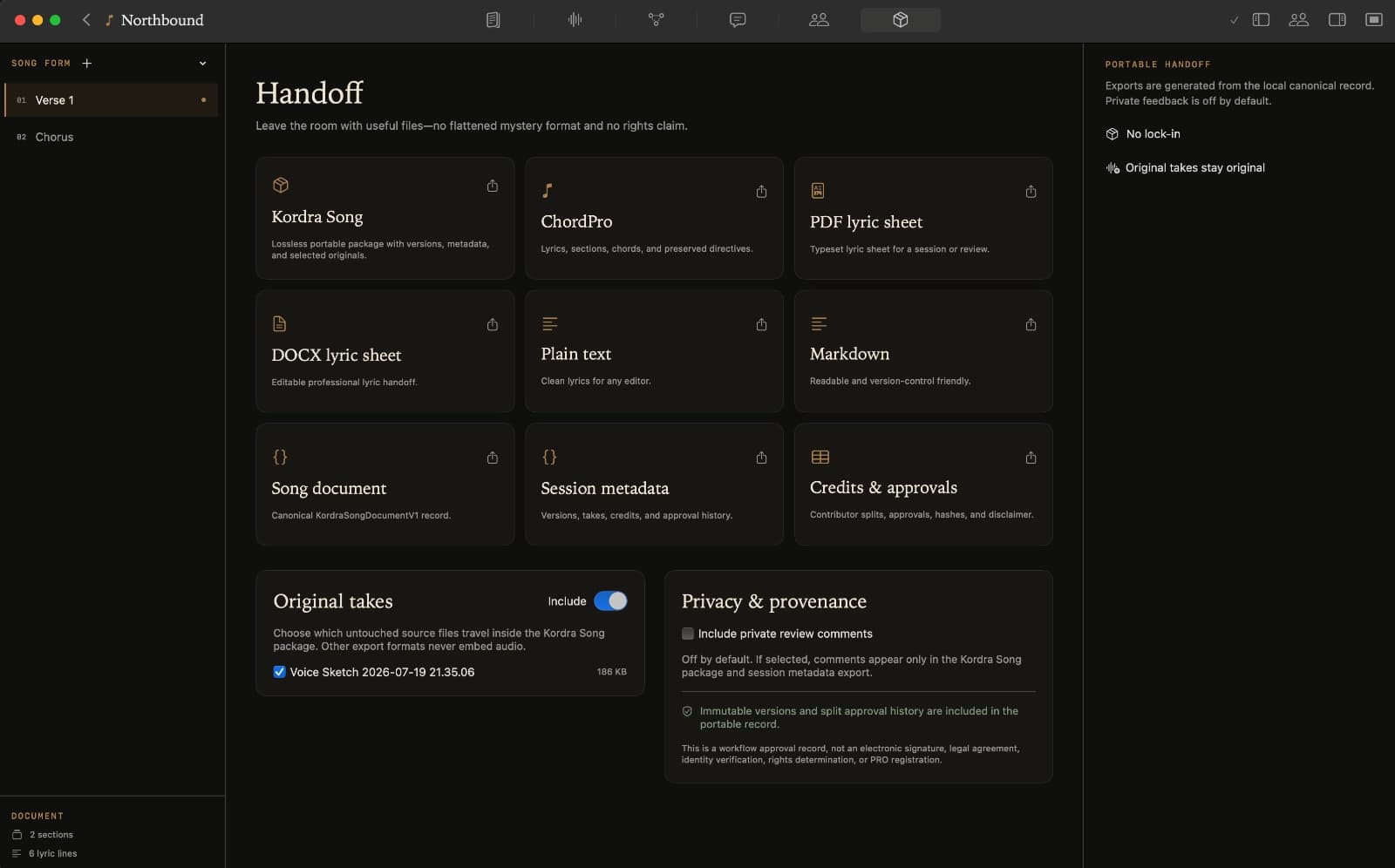 Kordra Studio export options